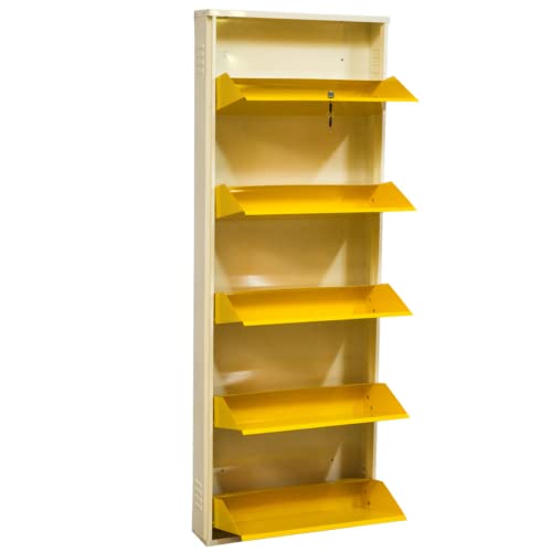 Image of DELITE KOM 24 Inch Wide, 5 Shelf Metal Shoe Rack Wall Mounted for Home with Central Lock Holds Upto 15 Shoes or 25 Slippers Pair | 1 Year Warranty | (67 x 24 x 5 Inch, Ivory Yellow) DIY Space Saving