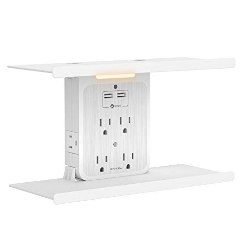 Wall Outlet Expander with USB, NTONPOWER Multi Outlet Plug with 6 Outlets, Electrical Outlet Extender with 2 Removable Shelf, Outlet Shelf with Night Light for Bathroom, Kitchen, Bedroom, 1200J