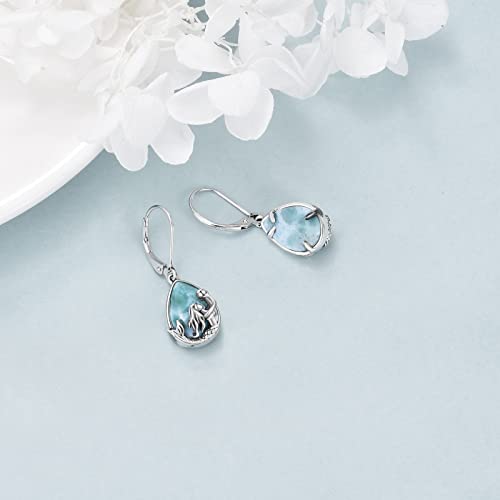 Poplyke Larimar Mermaid Ocean Earrings For Women Sterling Silver Dangle Drop Earrings Jewelry Mermaid Lover Birthday Gifts #TOP3