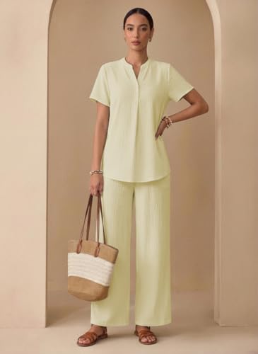 Image of TOPLOT Women's Co-ord Set | Stylish Matching Top & Bottom Set | Notch Neckline with Button Detail | Loose-Fit, Short-Sleeve Top with a Relaxed Silhouette |Ideal for Casual (5250)