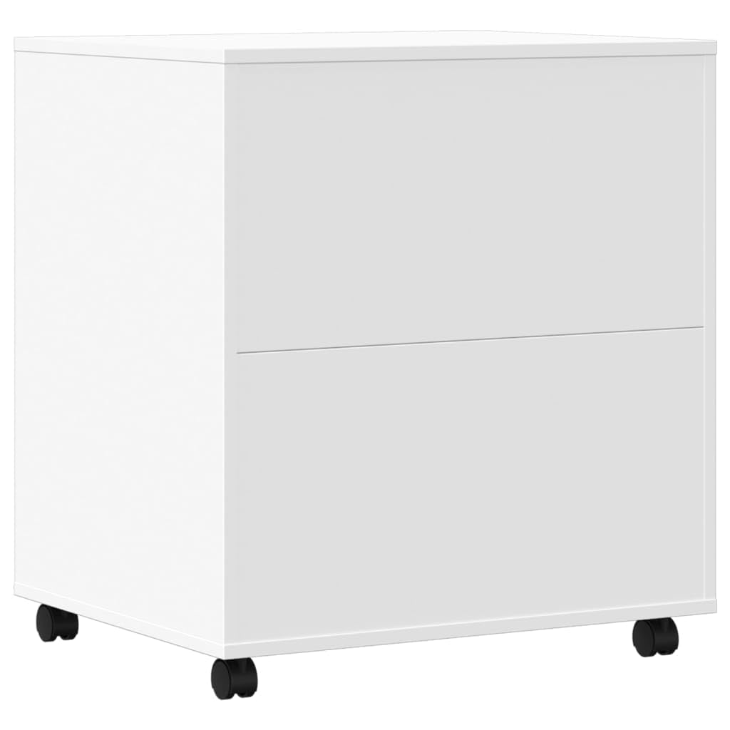 Générique Supporto per stampante bianco con ruote bloccabili, mobile in legno di ingegneria, 60 x 50 x 67 cm, organizer da scrivania con ripiano e contenitore per forniture e libreria