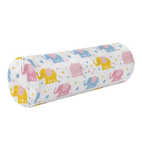 EtherSpher Cartoon Cute Blue and Pink Elephant Decorative Neck Roll Pillow with Cover Outdoor Round Pillows Roller Massage Bed Neck Roll Covers with Zipper almohada para cervicales y Cuello