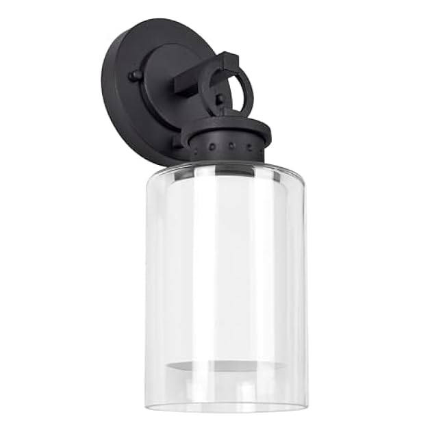 Design House 589010-BLK Hansen Modern Contemporary 1-Light Indoor/Outdoor Dimmable Wall Light w/Open Bottom Frosted Inner Clear Outer Glass Shade Entryway Porch Patio Bathroom, Textured Matte Black