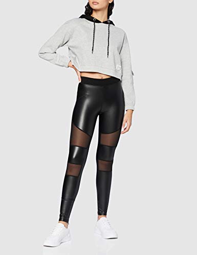 Urban Classics Ladies Tech Mesh Faux Leather Leggings, stijlvolle damesleggings van kunstleer, in de maten XS-5XL, in de kleur zwart, zwart, L