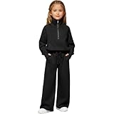 Vuncio Conjunto Niña Invierno Deportivo Pantalones Y Sudadera Media Cremallera Informal Estampado Completo Chandal Adolescente Chica Baggy Holgados Elegante Otoño Primavera (Black, 11-12 Years)