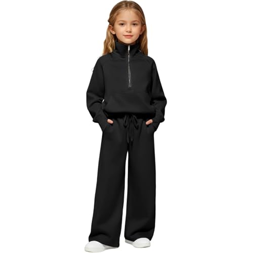 Girls Half Zip 2 Piece Sweatsuits Solid Fashion Tracksuit Set For Kids Sweatshirt and Jogger Sweatpants Matching Sets Pink