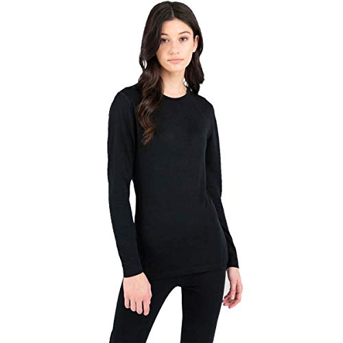 Terramar Women's 2-Layer Authentic Thermal Mid-Weight Long Sleeve, Black, Medium (10-12)