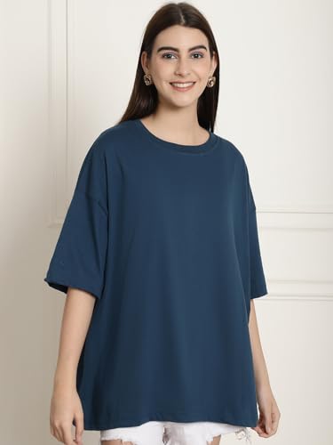 Image of Style Go Pure Cotton Oversized Baggy Fit Drop Shoulder Aesthetic & Cool Graphic Printed Half Sleeve Tshirt for Women || Trendy Tees || Casual Loose Korean T-Shirt