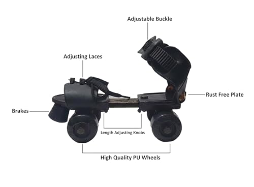 Image of KAVANA Adjustable Inline Roller Skates for Kids Girls Age 4-12 | Beginner-Friendly Skating Shoes with Front Brake & Polyurethane Wheels | Skates for Boys & Girls 4+ Years (Black, Size 5-12 UK)