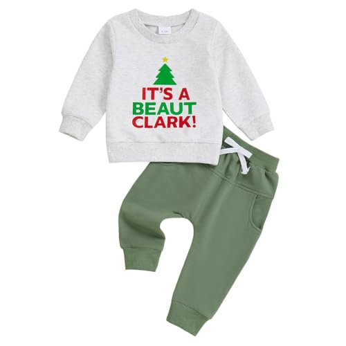 XRTBMN Toddler Boy Christmas Outfit Long Sleeve Embroidery Letter Pullover Tops and Pants Set 2Pcs Infant Baby Winter Clothes (Grey 2-3T)