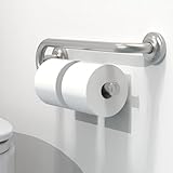 AquaChase Grab Bar with Integrated Toilet Paper Holder for 2 Mega Rolls (Kitchen Paper Towel Holder or Bathroom Towel Bar), 16in Stud Mount, 250lbs Weight Support, Rustproof (Left, Brushed Nickel)