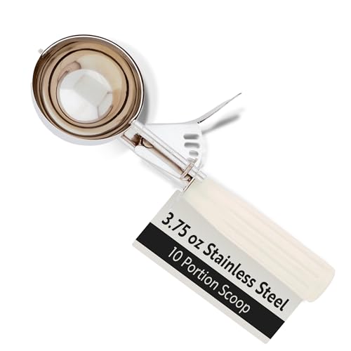 Restaurantware 3 Ounce Portion Scoop, 1 Trigger Release Stainless Steel Cookie Scoop - With Ivory Handle, Stainless Steel Disher, For Portion Control, Cookie Dough, Cupcake Batter, Or Ice Cream