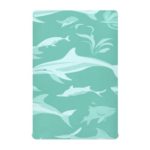 Image of Crib Sheet Breathable Soft Crib Mattress Sheet for Baby Toddler Boys Girls Fitted Crib Sheet Fit Standard Crib Mattress 39 x 27 Inch Green Dolphins Seaweed and Fish