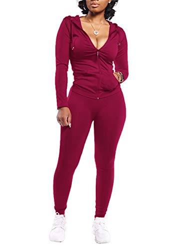 Women's 2 Piece Sweatsuit Set Long Sleeve Full Zip Hoodies Sweatshirt & Casual Jogging Sweatpants Tracksuits