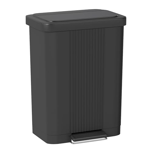 FDW Step-On Trash Can with Lid 13 Gallon 50 Liter Capacity for Kitchen Garbage Can Silent Slow Descent Lid with Foot Pedal and Shockproof Design for Home Living Room Bedroom Office Use