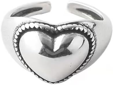OIDIMS Minimalist Silver Heart Shaped Rings Simple Promise Love Open Adjustable Finger Statement Stackable Wedding Engagement Ring Fashion Comfort Chic Eternity Jewelry for Women Girlfriend Wife