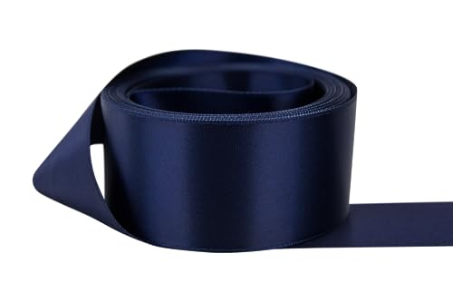 Image of Ribbon Bazaar Double Faced Satin - Premium Gloss Finish - 100% Polyester Ribbon for Gift Wrapping, Crafts, Scrapbooking, Hair Bow, Decorating & More - 3 inch Navy 25yd