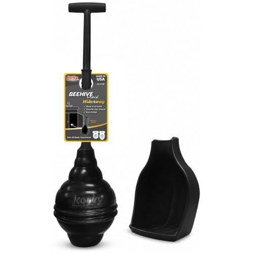 Korky Black BeehiveMAX Hideaway Heavy Duty Toilet Plunger with Holder in Black