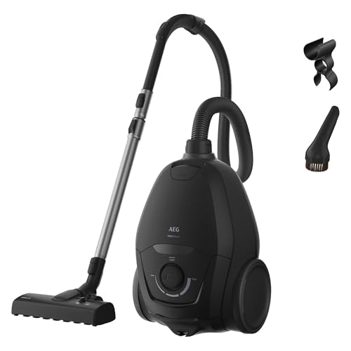 AEG Aspirador con Bolsa VX83-2EBR, Silencioso 64 dB, AllFloor Auto Boquilla para Todo Tipos De Suelos, HEPA Filtro Lavable, 12 m Radio de Acción, 3,5 L Capacidad, 750 W, Negro