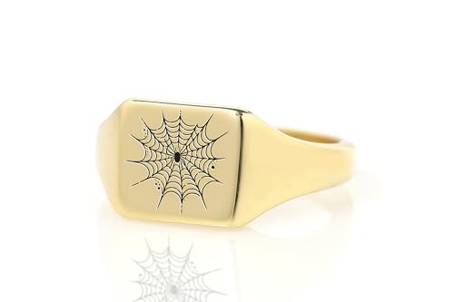 Bague gravure toile d'araignée haut de gamme - Bijoux personnalisés de forme carrée