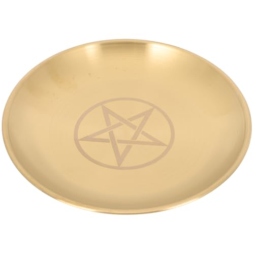 Genérico Plato para Velas Redondo Pentagrama de Metal Bandeja Decorativa para Rituales y Ceremonias Soporte para Velas Aromáticas y Té Bandeja Multiusos para Altar y Almacenamiento