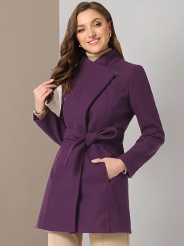 Image of Allegra K Women's Winter Elegant Stand Collar Overcoat Long Belted Pea Coat