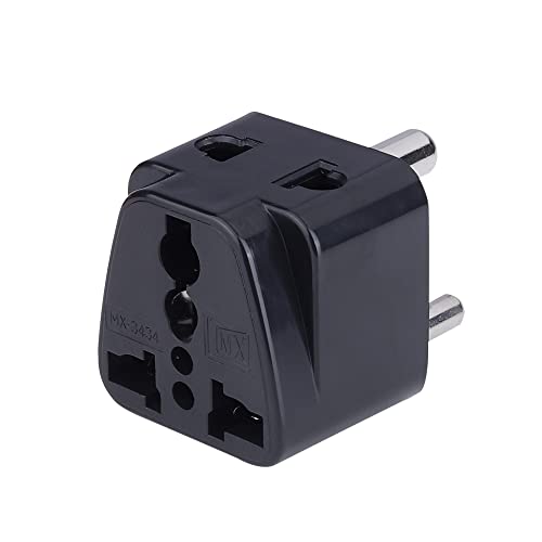 Image of MX Universal Travel Adapter Type D to India - 2‑in‑1 Conversion Plug for UK /USA /China /EU - Surge Protection & Safety Shutters - Black
