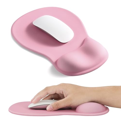 Image of EooCoo Ergonomic Pink Mouse Pad with Gel Wrist Rest Support Middle Concave Design, Relieve Wrist Pain Mousepad, Wrist-Contoured Design for Carpal Tunnel Syndrome, Office Desk Accessories for Women
