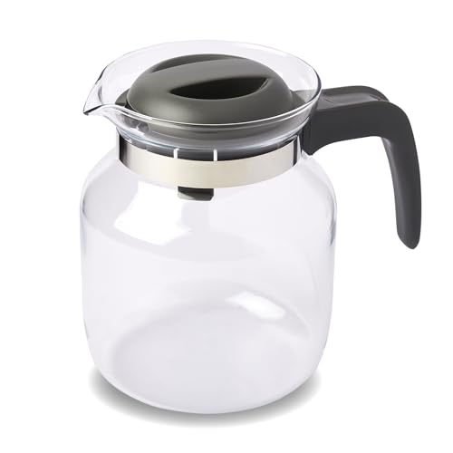 wenco Glaskanne 1,25 l - Ideal für Tee, Kaffee und Kaltgetränke, hitzebeständig, mit Deckel und Ausguss-Öffnung - Spülmaschinenfest und bruchsicher - Transparent/Grau