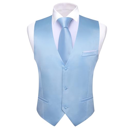 Image of Barry.Wang Vest for Men Business /Leisure Dress Suit Vests V-neck 2 Pockets Wedding Party Tuxedo Satin Waistcoat