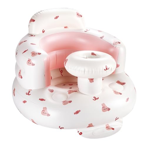 Image of Hvygss Inflatable Baby Seat with Tray, Sit Me Up Floor Seat for Baby Learning to Sit, Portable Built in Air Pump Blow Up Baby Chair，Sitting Support Infant Chair for 3 Months Up (Pink Bunny)