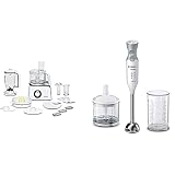 Bosch Kompakt-Küchenmaschine MCM4 Styline MCM4100, 35 Funktionen, Rührschüssel 1kg Teig, Mixer 1,25 L, 800 W, weiß & MSM66120 ErgoMixx Stabmixer, 600 W Spülmaschinengeeignet, QuattroBlade, weiß/grau