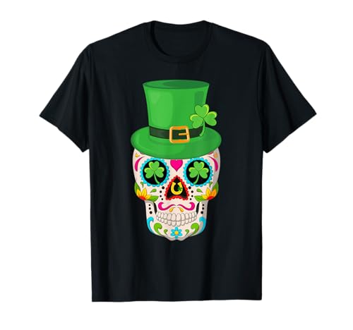 Cráneo de azúcar San Patricio Día de Trébol Muerto Calavera Camiseta