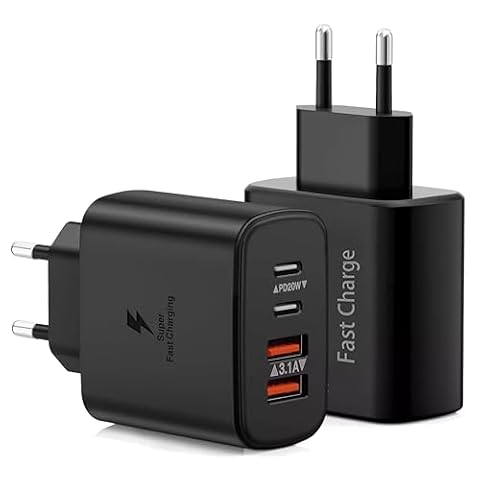 Alogy 40W Szybka Ładowarka do telefonu 2x USB-C, 2x USB-A do iPhone 16 16e 15 14 13 12 11 Pro, iPad, Google Pixel 9 8 7 6, Samsung Galaxy S25 S24 S23 S22 Ultra, ładowarka PD+QC Gniazdo Zasilania
