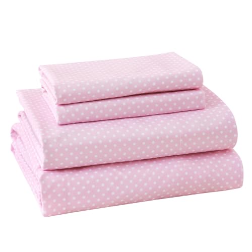 MCO 4Pieces Polka Dot Sheets Set, Breathable Full Sheet Set with 16" Deep Pocket,Modern & Luxury, Brushed Microfiber Bedding Set(Full, Polkadot Pink)