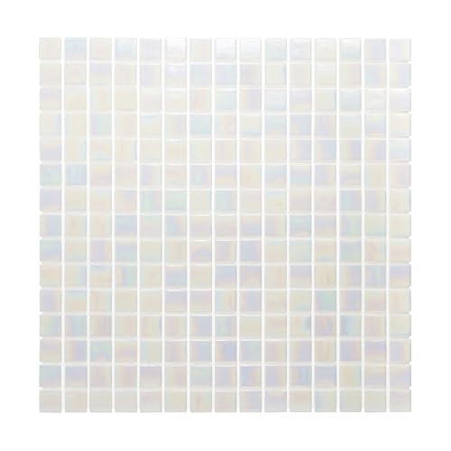URBN Contemporary Pearl White Iridescent Glass Mosaic Tile for Indoor and Outdoor - Single Sheet (13 inches x 13 inches, 1.15 SQ FT)