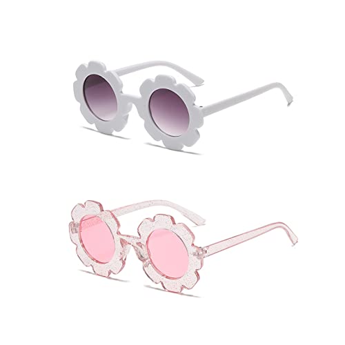 Zueauns Kinder Sonnenbrille Süß Runde Sonnenbrille Blumen Geformt Brille Rave Party Dress up Brille Kunst Fotorequisiten für Kinder Alter 2-8, für Mädchen, Jungen, Kinder 2 Stück Cover