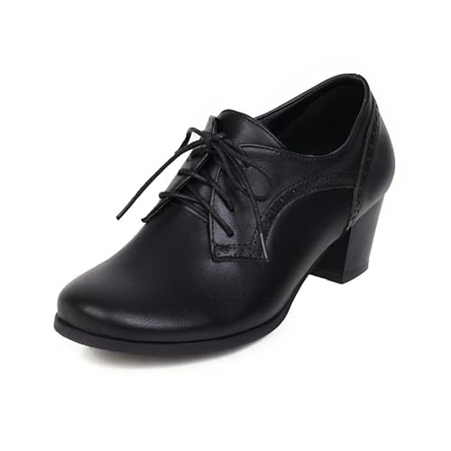 EQWIGKEIT Zapatos de cuero para mujer elegantes con hebilla, de tacón ancho, zapatos de novia, tacón de bloque, zapatos de dirndl, zapatos retro de tacón, cómodos, zapatos de negocios con tacón
