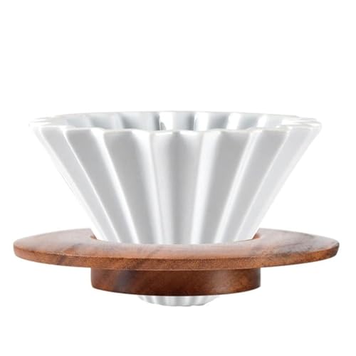 Cafetera de cerámica con soporte de madera, elegante filtro V60 en forma de flor (blanco)