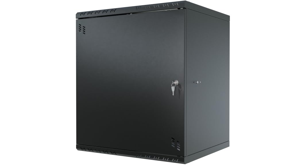 Netzwerkschrank 19 Zoll - Serverschrank 12HE - Server Rack für Wandmontage - Traglast 55kg - 450mm Tiefe - Serverschrank 19 Zoll zum Serverraum, Büro - Schwarz