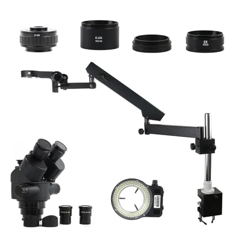 Microscope 3.5 7X-45X 90X Simul Focal Parfocal Trinocular Stereo Microscope 144 LED Light Articulating Arm Pillar Clamp for Lab Repair, 25MM Column/ 32MM Column ?Optional?(32MM)