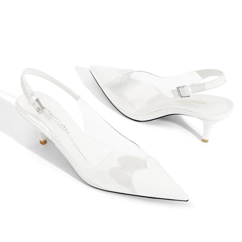 Image of Women's Kitten Heels Clear Slingback Closed Pointed Toe Pumps Low Heel Dress Shoes Sling Back Comfortable Transparent PVC