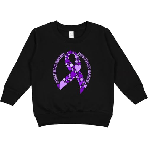 inktastic Cystic Fibrosis Awareness Purple Ribbon Made Of Hearts Toddler Sweatshirt 4T Black 45316