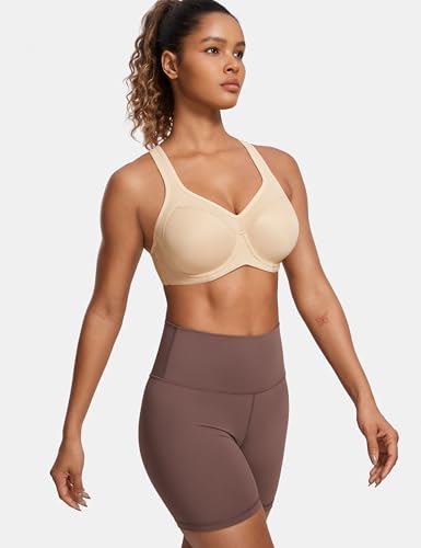 The Best Sports Bra for Large Breasts High Impact: A Real Talk Guide (I Tested 17 So You Don't Have To) 8 SYROKAN Women's Full Support High Impact Racerback Lightly Lined Underwire Sports Bra Beige 36G
