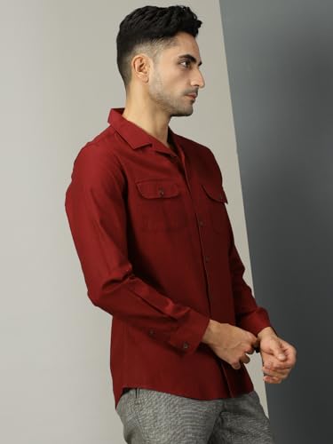 Image of Thomas Scott Men's | Solid | Full Sleeve | Regular Fit | 100% Cotton | Double Flap Pocket | Spread Collar | Casual Shirt