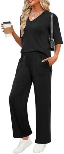 LOMON Women's 2 Piece Lounge Pajama Sets Soft 3/4 Sleeve Tops and...