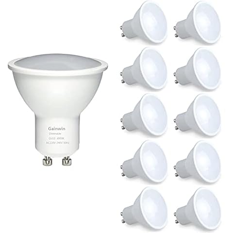 Gainwin GU10 LED Bulbs Dimmable, Cool White 6000K Spotlight 6W, 50W Halogen Equivalent, 400LM Energy Saving Light Bulbs for Lamp, 120°Beam Angle, LED Spot Lights for Ceiling, 10 Pack Cover