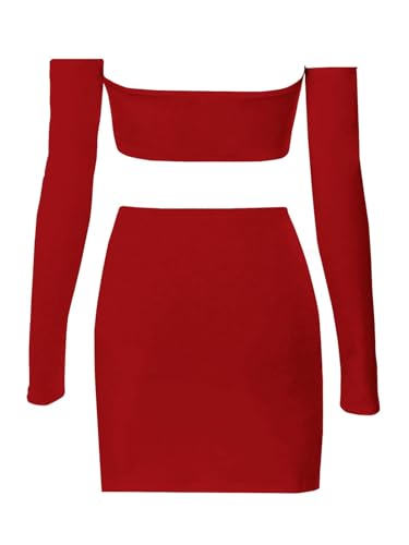Image of Women's Summer Two-Piece Skirt Sets Sexy Off Shoulders Top Y2K Going Out Short T-Shirt Sets Mini Dress Outfits D293