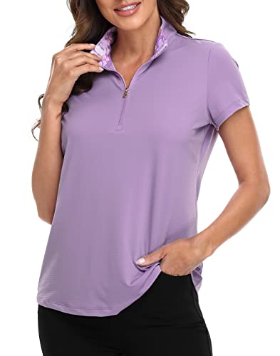 Lrd Women's Golf Polo Shirts Short Sleeve Tennis Shirt Upf 30 Quarter Zip Up Purple - Xl #TOP4