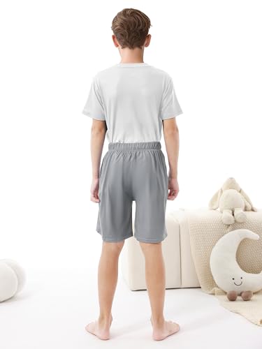 Image of Cooraby 2 Pack Boys Pajamas Shorts with Drawstring Pockets Teens Pull-on Pajamas Shorts Sport Casual Shorts for Youth